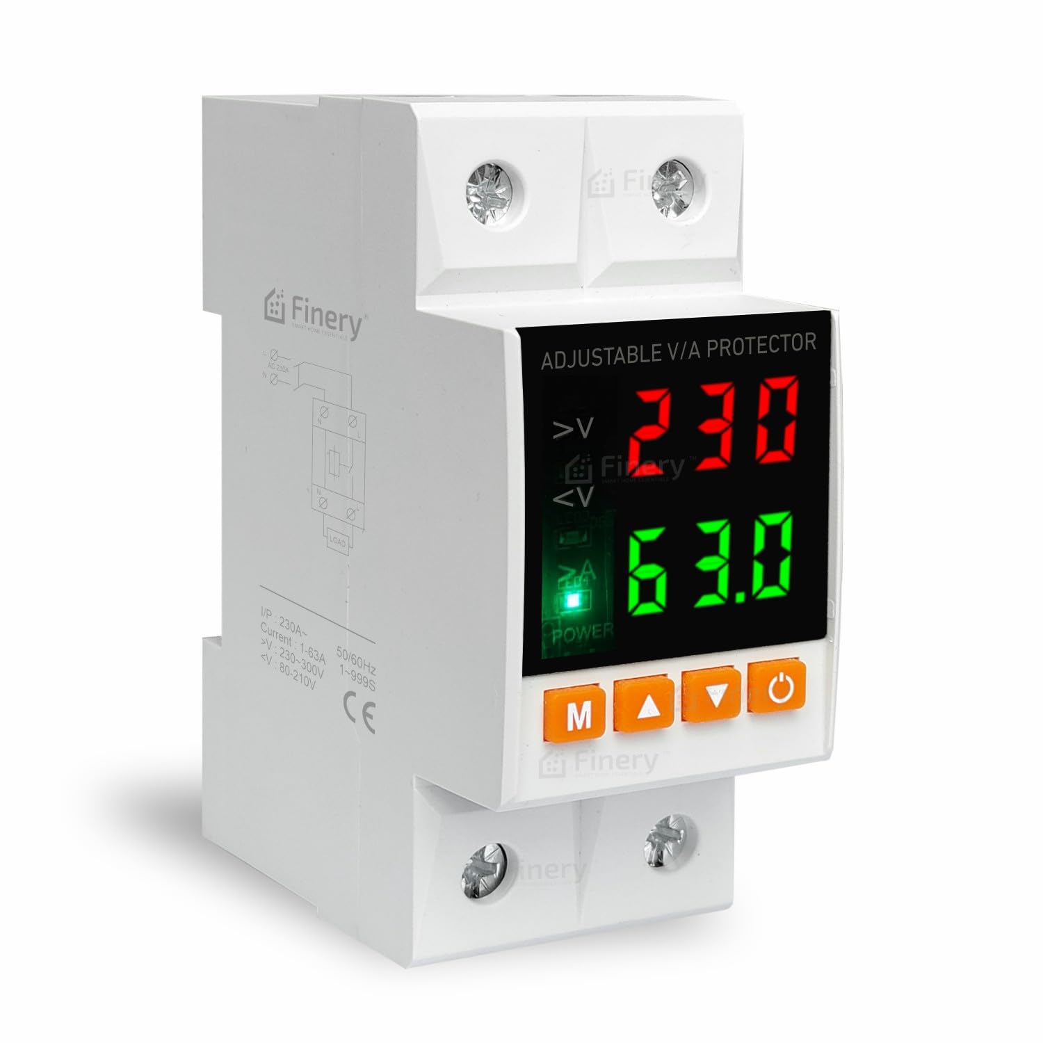Finery 63A Over/Under Voltage and Over Load Protection (Adjustable Setting) with Auto Re-Connect Dual LED Display Standard Din-Rail Mounted Single Phase 220V, 63A (13.8kW)-image-18