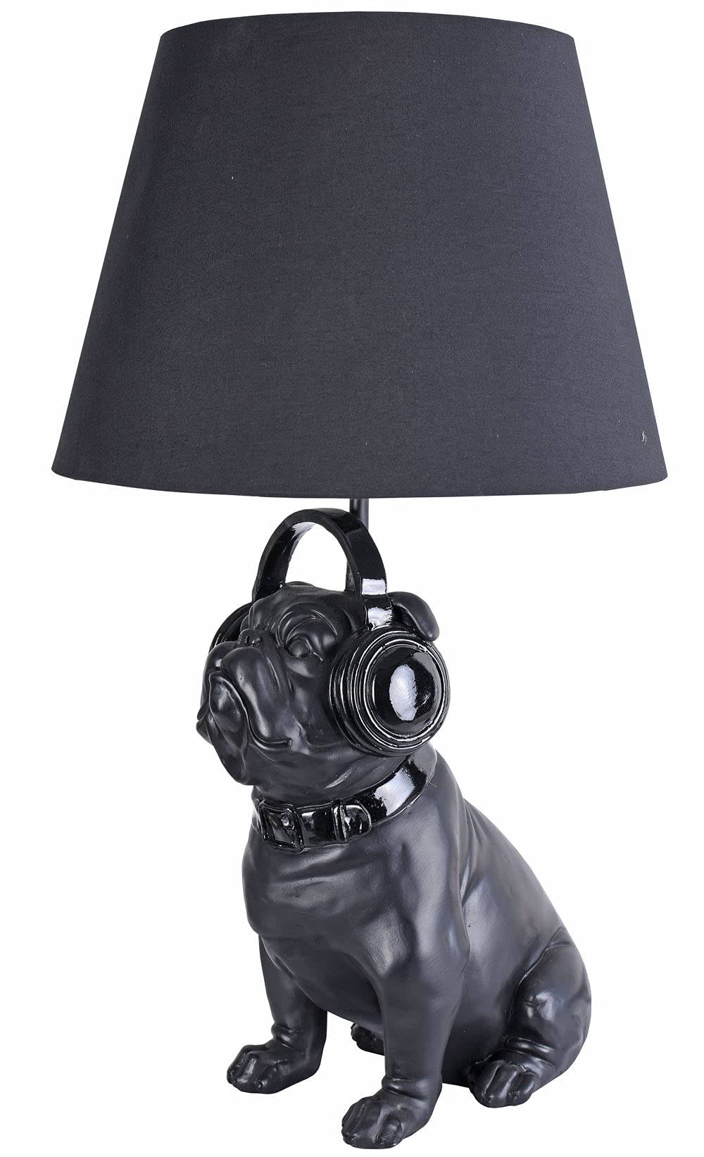 LAMPADA DA TAVOLO MOPS CON SOPRA L'ORECCHIO CUFFIE ELEGANTE Lampada NERO 54cm PALAZZO ESCLUSIVO