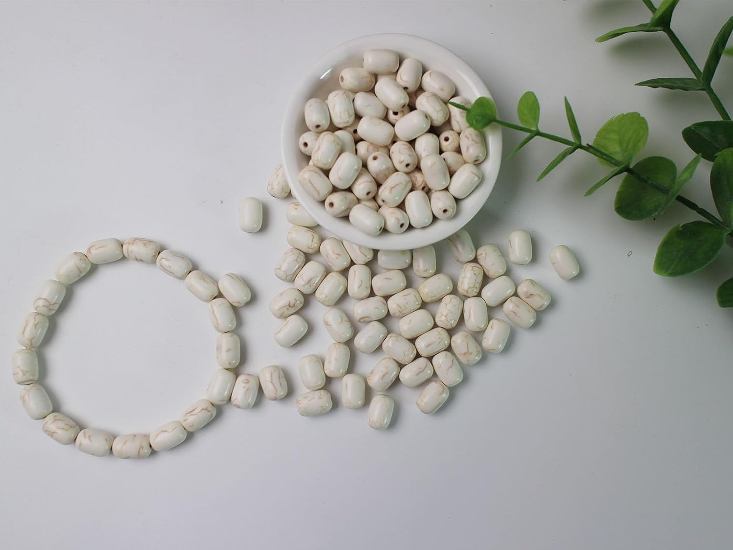 Turquoise Stone Cylinder Beads for Jewelry Making - 200pcs 8x12mm White Tube Spacer Beads Bulk for Necklace, Bracelet, Keychain, Hair, Lanyard & DIY Craft Supplies - Image 4