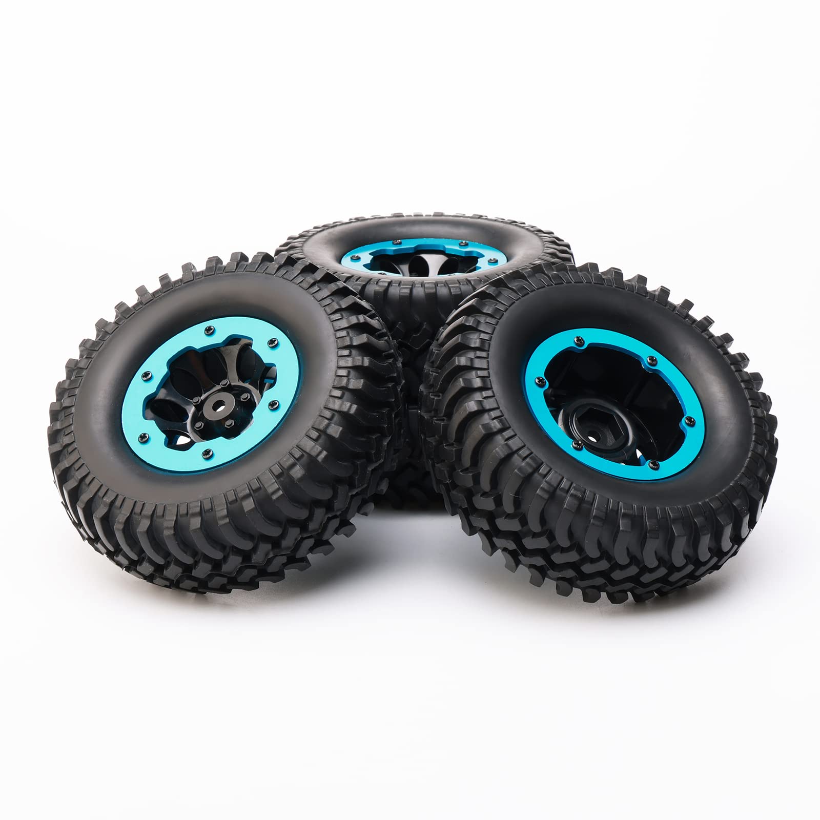4-pak 1/10 RC opony i koła gąsienicowe, 4,8 cm plastikowa obręcz koła Beadlock 12 mm Hex Hub Off Road Crawling gumowa opona OD 100 mm, niebieska