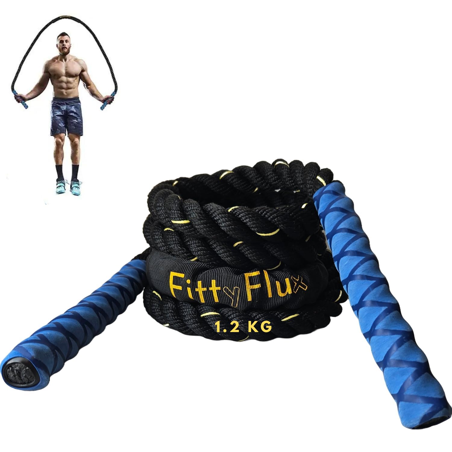 1.2 Kg Weighted Jump Rope For Fitness- 3Lb Heavy Jump Rope For Men &Women - Gym Training, Home Workout, Total Body Workouts - 3m Long, Polyester (1.2kg, Blue)