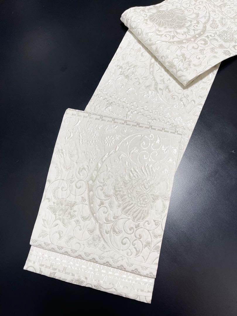 お仕立て付き【西陣織袋帯◆ラインストーン付き】単色 ブラック 黒 花唐草 uhukuroobi114-1.jpg