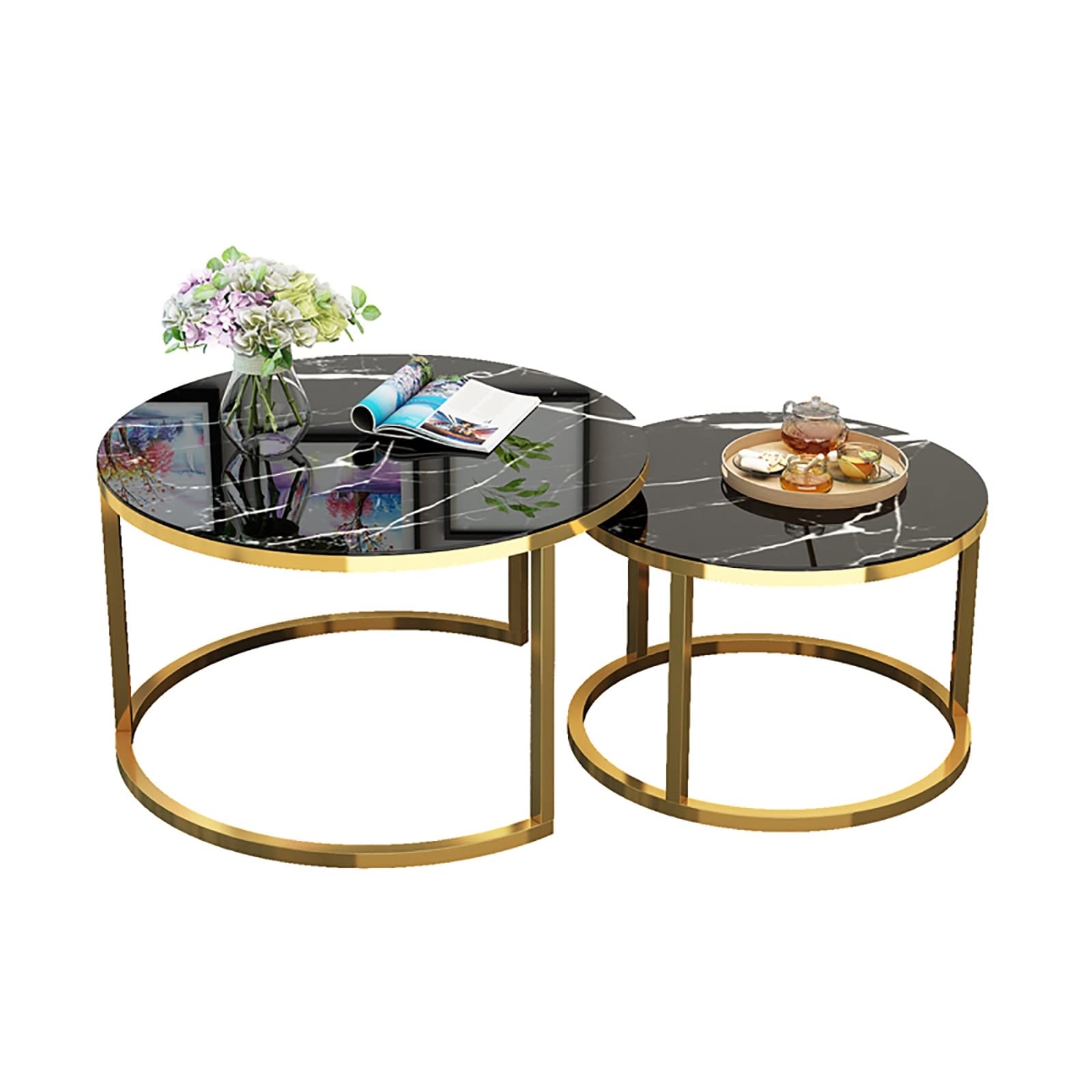 Table basse gigogne effet marbre noir pour sublimer vos soirées au salon