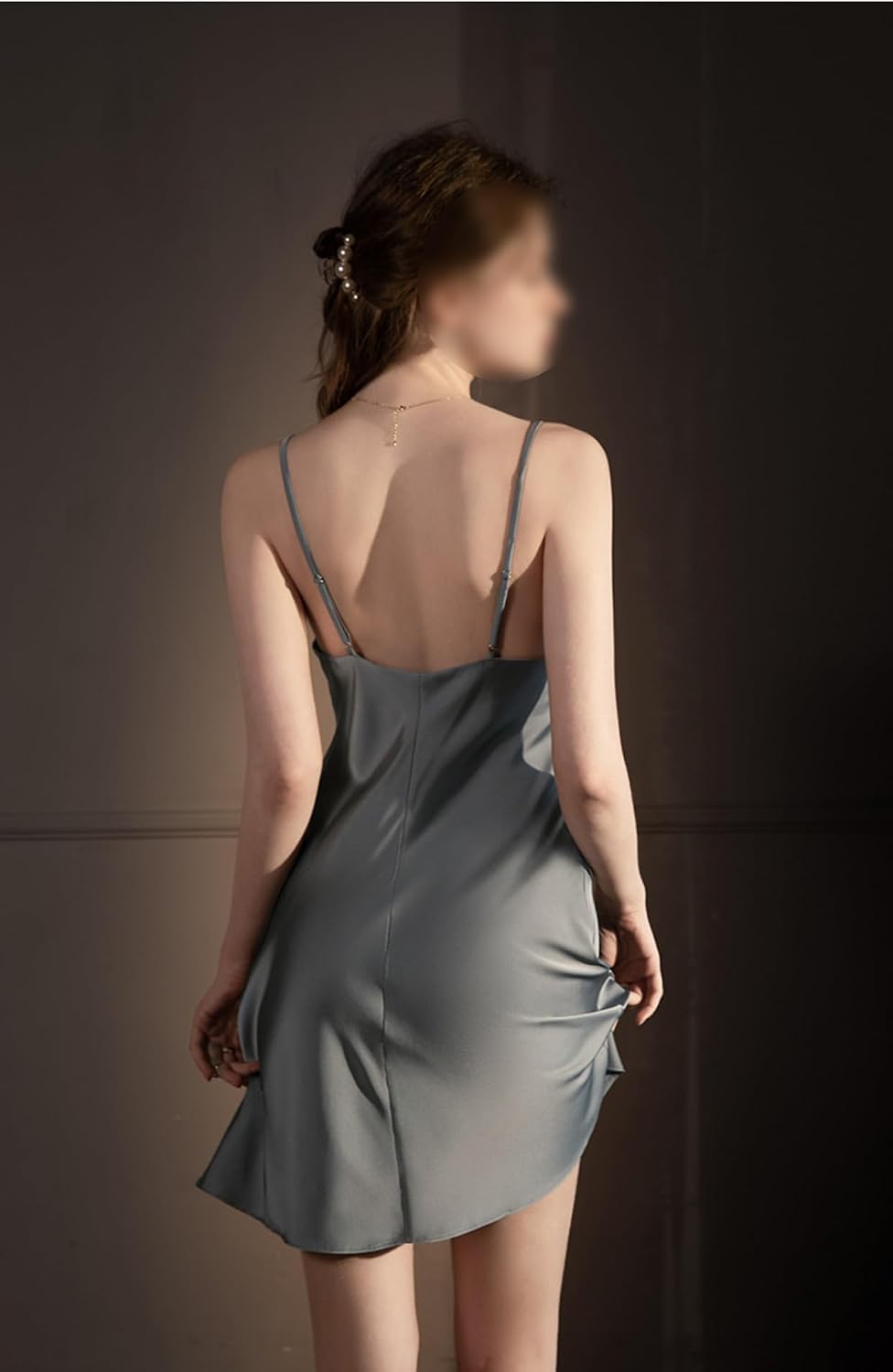 Women's Satin Pajamas Thin Sexy Backless Sleep Lounge Nightgown Spaghetti Strap Sleepshirts