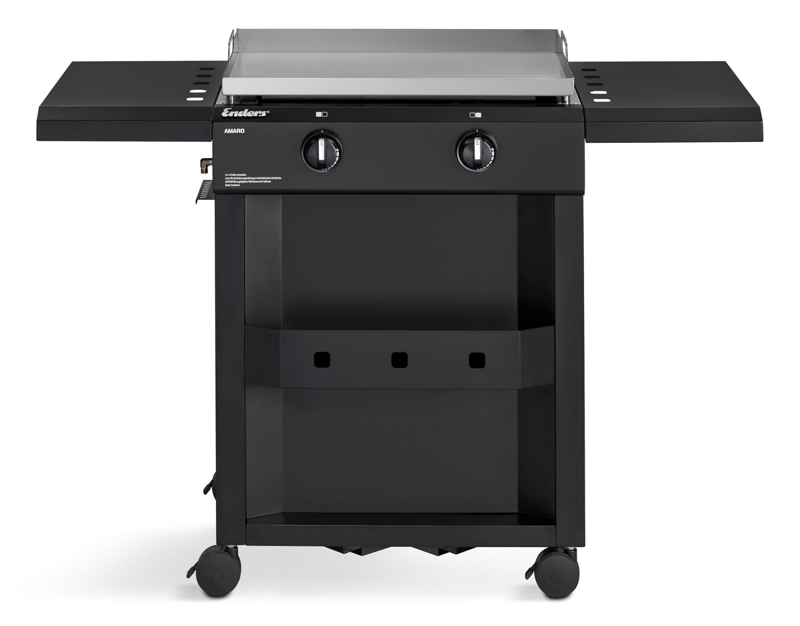 Enders® AMARO 2 Plancha Gasgrill Griddle, 2 Edelstahlbrenner, massive Edelstahl-Plancha mit Tragegriffen, große Grillfläche, abnehmbare Haube, abnehmbare Körbe, Ablagefach, #82206