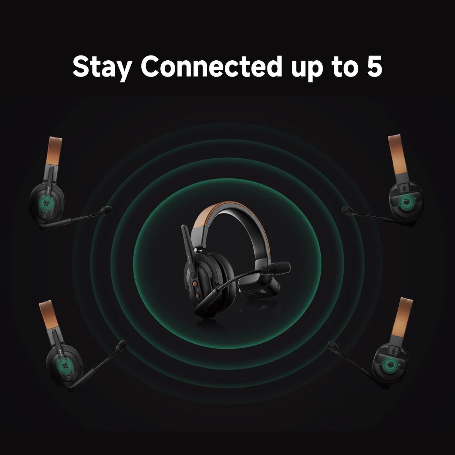 Accsoon Como SE Wireless Headset Intercom System Full Duplex 2.4GHZ 1312ft Range Team Communication Group Talk 5-Person, 30H with Noise Cancellation for Filming Shoot Gruop Talk (1H 4R)