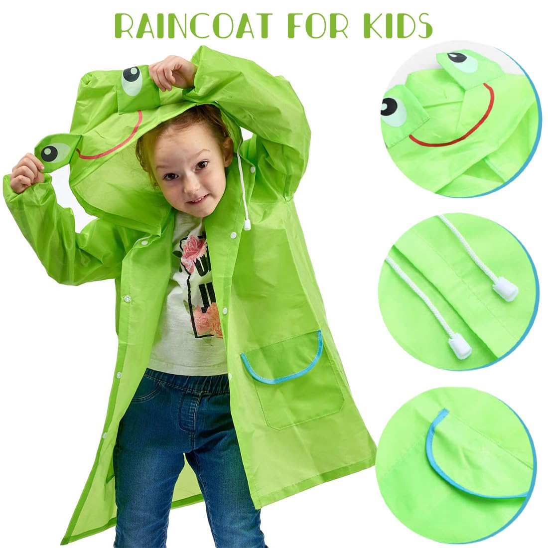 Chaqueta de Poncho de Lluvia para Niños y Niñas Gorro de Rana Impermeable Verde 4 Años