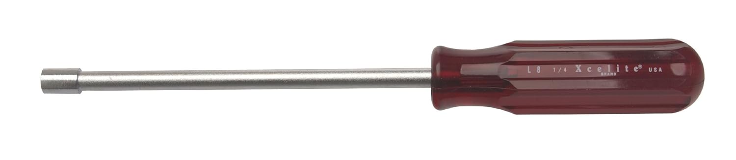 Xcelite L8 Extra Long Full Hollow Shaft Nutdriver, 9-3/4" Hole Depth, 1/4" Blade Diameter, 6" Working Length, Red Handle Xcelite L8 Extra Long Full Hollow Shaft Nutdriver, 9-3/4" Hole Depth, 1/4" Blade Diameter, 6" Working Length, Red Handle