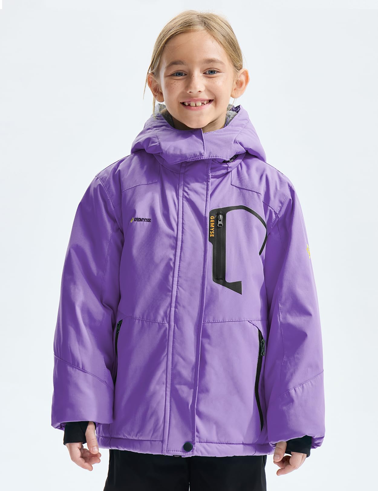 GEMYSE Veste de Ski Imperméable de Montagne pour Fille Manteau d'hiver Extérieur en Polaire Coupe-Vent avec Capuche