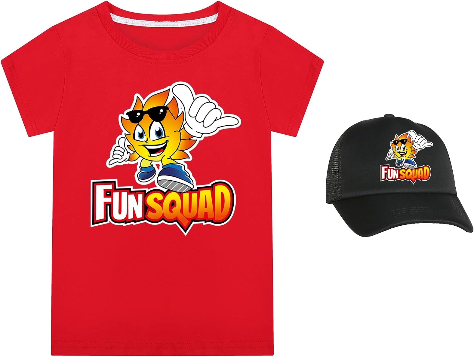 Boys Girls Fun Squad Merch T Shirt and Snapback Cap Cotton Tshirt Kids Hat Short Sleeve Unisex Birthday Clothes Gift for Child