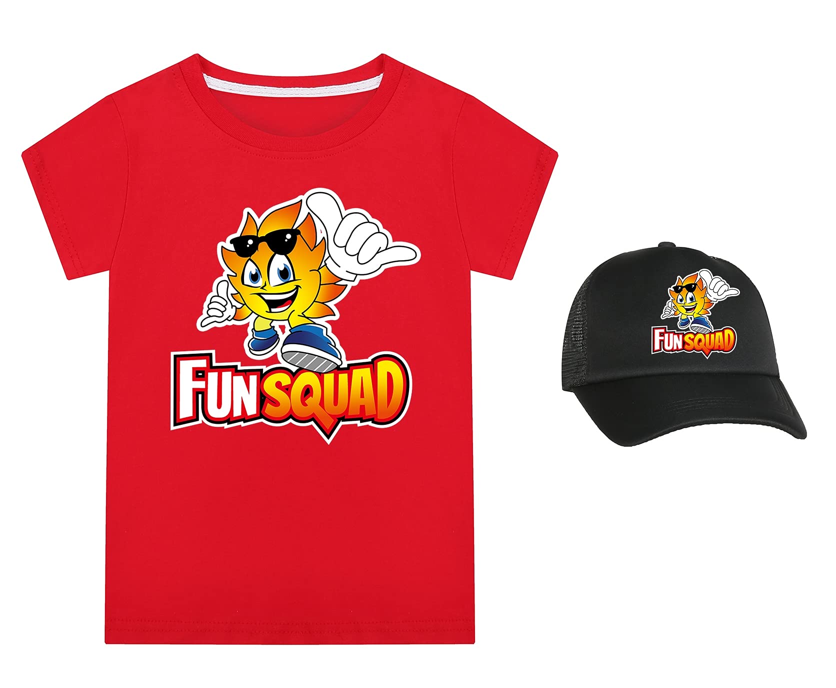 Boys Girls Fun Squad Merch T Shirt and Snapback Cap Cotton Tshirt Kids Hat Short Sleeve Unisex Birthday Clothes Gift for Child