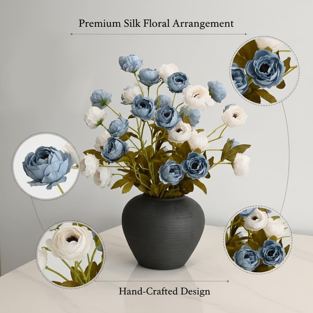 LADADA 4 Pcs Fake Silk Peony Artificial Flower Decoration 27Inch Bulk Fake Peony Bouquet,Peony Stems, Used for Wedding Center Vase Home Decoration (Blue White) - Image 3