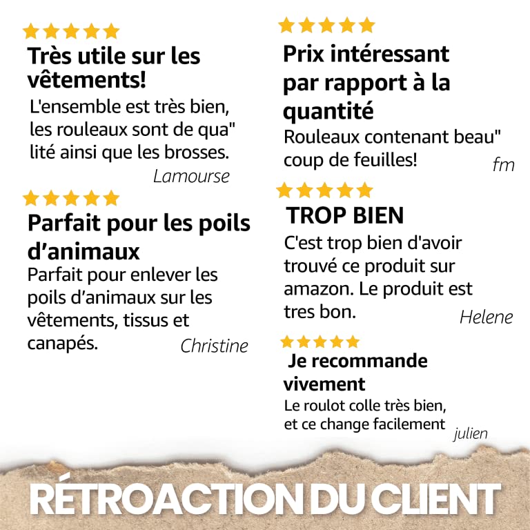 Rouleau Adhésif Anti-Poils - 16 Rouleaux Écolos + 2 Brosses - Enlève Poils Chats Chiens Poussière - 95% Recyclé
