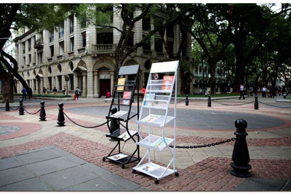 Portadocumenti, scaffale per Libri Scaffale a Doppio Uso Portariviste Portagiornali Edicola Scaffali in Metallo Scaffale per pubblicità per Ufficio Pavimento (Nero)