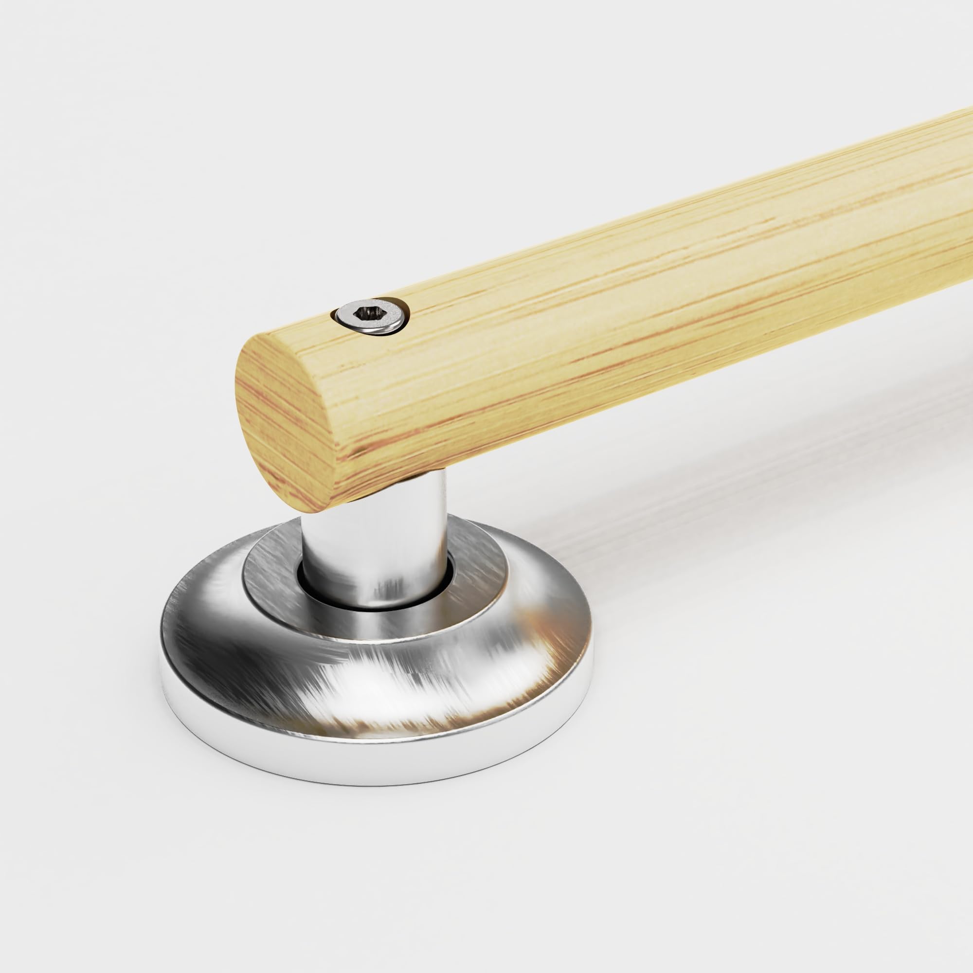 Natural Bamboo Grab Bar for Bathroom & Toilet, ADA Compliant Balance Assist Handrail for Handicap and Seniors, 24" Brushed Nickel