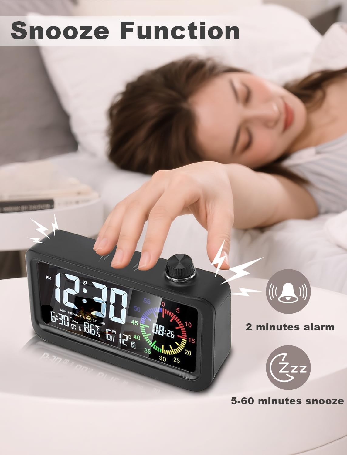 CCHKFEI Rechargeable Digital Alarm Clock with 60-Minute Timer, Dual LCD Display Digital Clock Visual Timer for Kids Student,Temperature & Date Ideal for Time Management, Bedroom, Office and Home Use