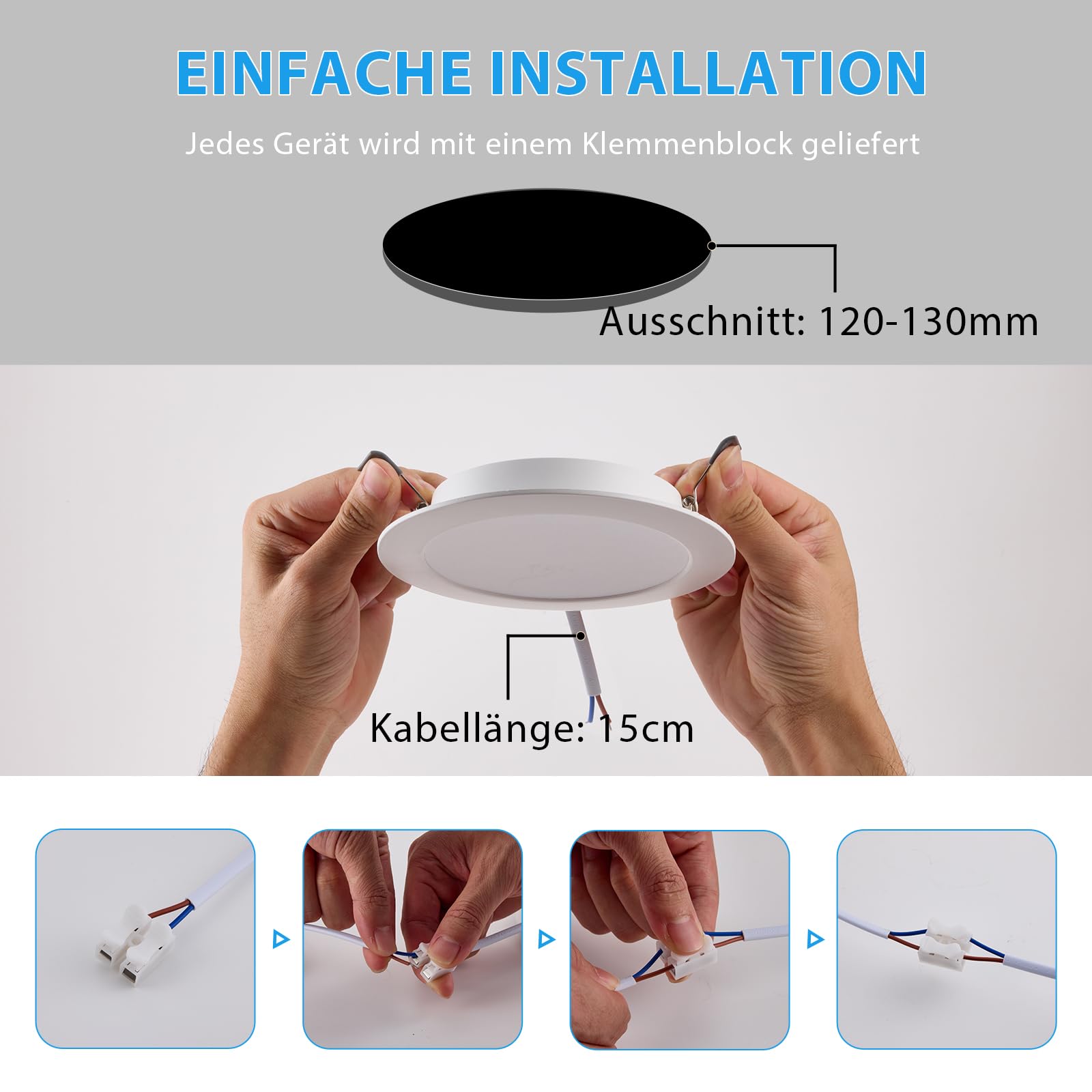 12 Stück LED Spots Deckenleuchte IP44 12W 3CCT 1080lm Ausschnitt Ø120-130mm