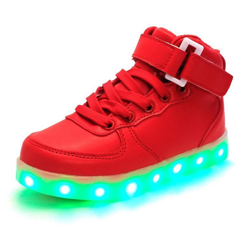 Niño Niña Actualizado USB Carga LED Luz Deportiva Zapatos Destellantes Zapatillas, color Rojo, talla 19 EU