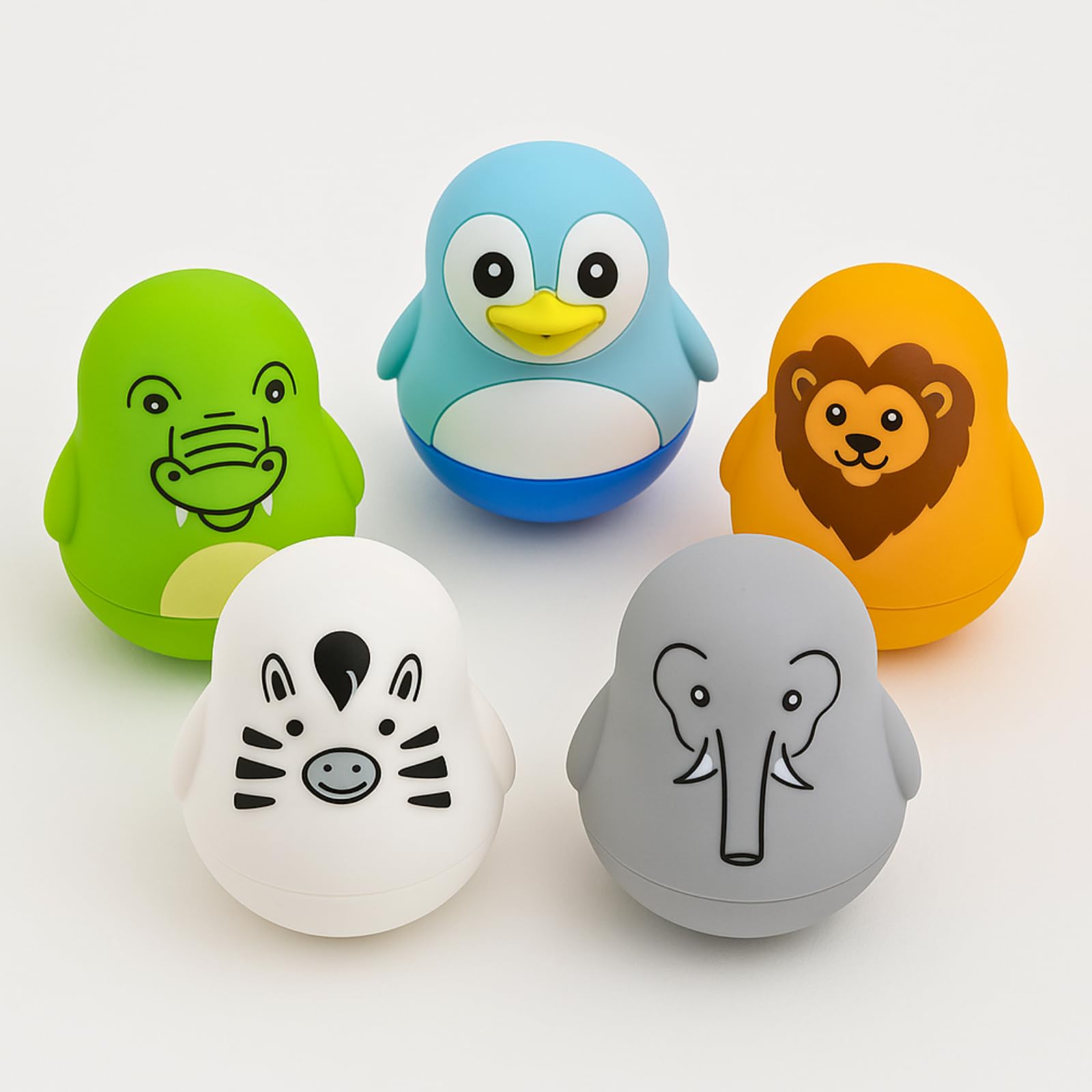 TensCare Zoo Friends Baby Bath Toys 5-Pack – Penguin, Lion, Elephant, Zebra & Crocodile Floating Water Temperature Gauge, LCD & Red Hot-Alert LED, BPA-Free Silicone, Long Lasting Battery Toy