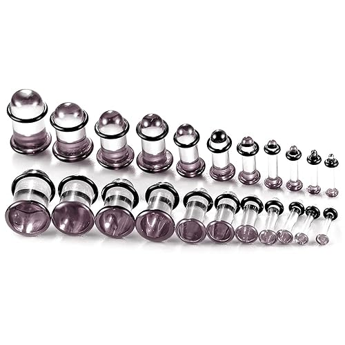 Twolobes 12Pcs/10Pcs/6Pcs Single Flare Glass Stretching kits Short Taper Expander with Rubber O-Rings,1.6-12mm(14G-00G) Full Size Ear Gauges Tunnels Plugs,6 colors Cylindrical Body Piercing - 1.6-5mm(14g-4g) - Purple