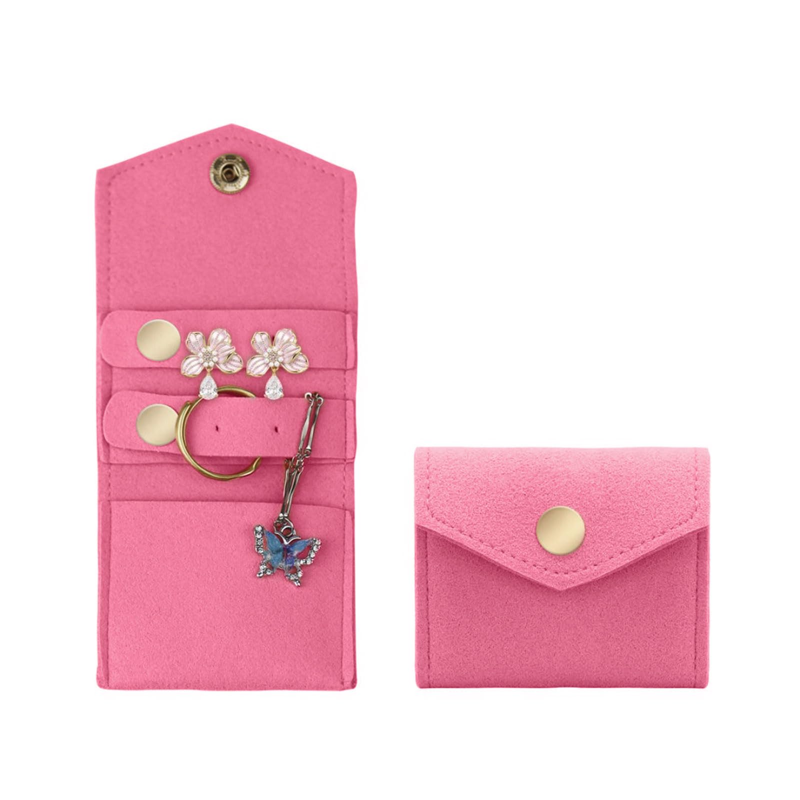 AfitLulu Klein Schmuckrollen Reise-Schmuckkästchen Rolle Faltbar Schmuckkästchen Rolle Mikrofaser Schmuck Organizer Tasche Tragbar Schmucktasche für Ringe, Halsketten, Ohrringe (Rosarot)
