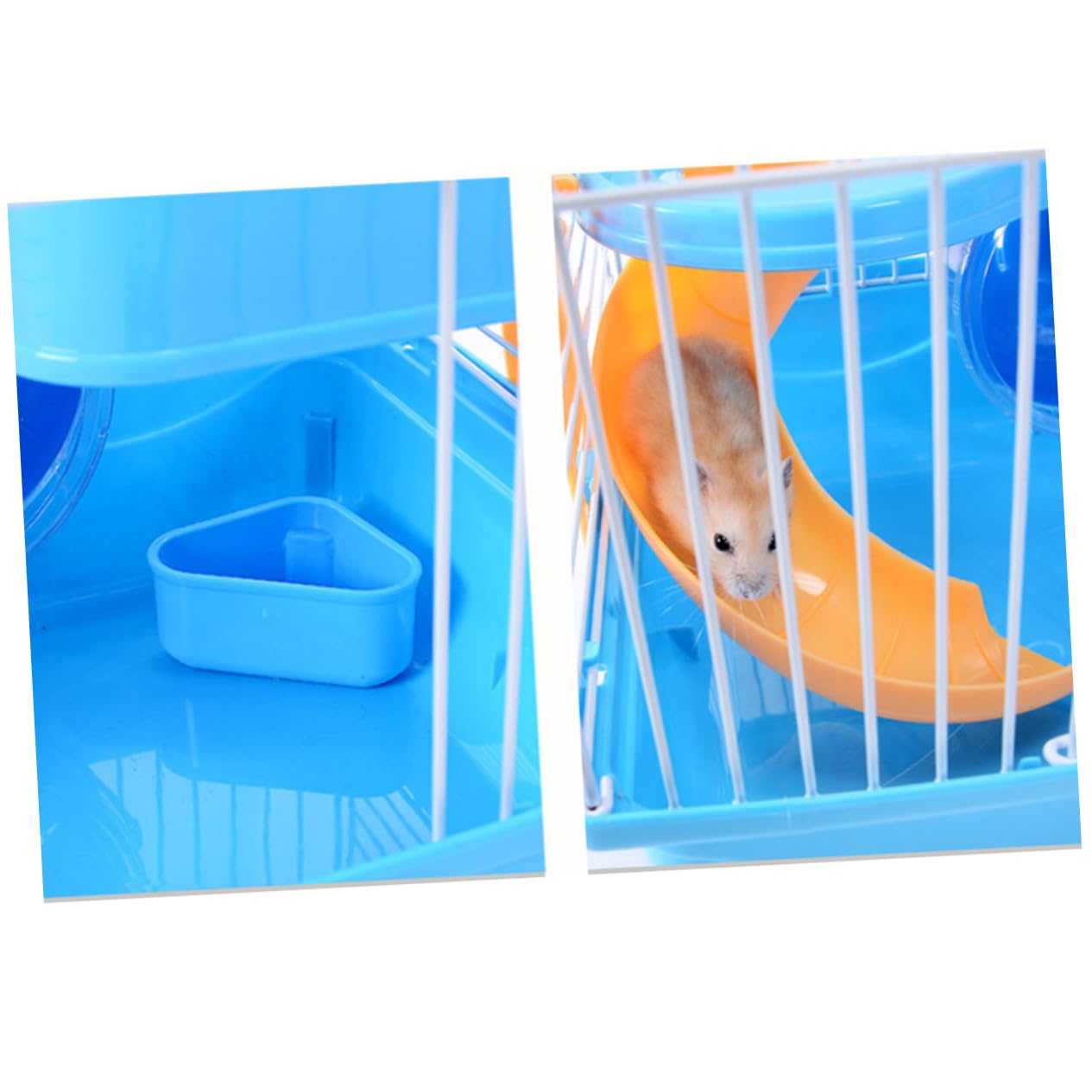 Gabbia per Criceti a Tre Livelli, Villa Lussuosa Blu 23×17×45 Cm | Pp e Ferro, Design a Scorrimento Multistrato, Ruota Inclusa, Beverino a Tenuta per Piccoli Animali