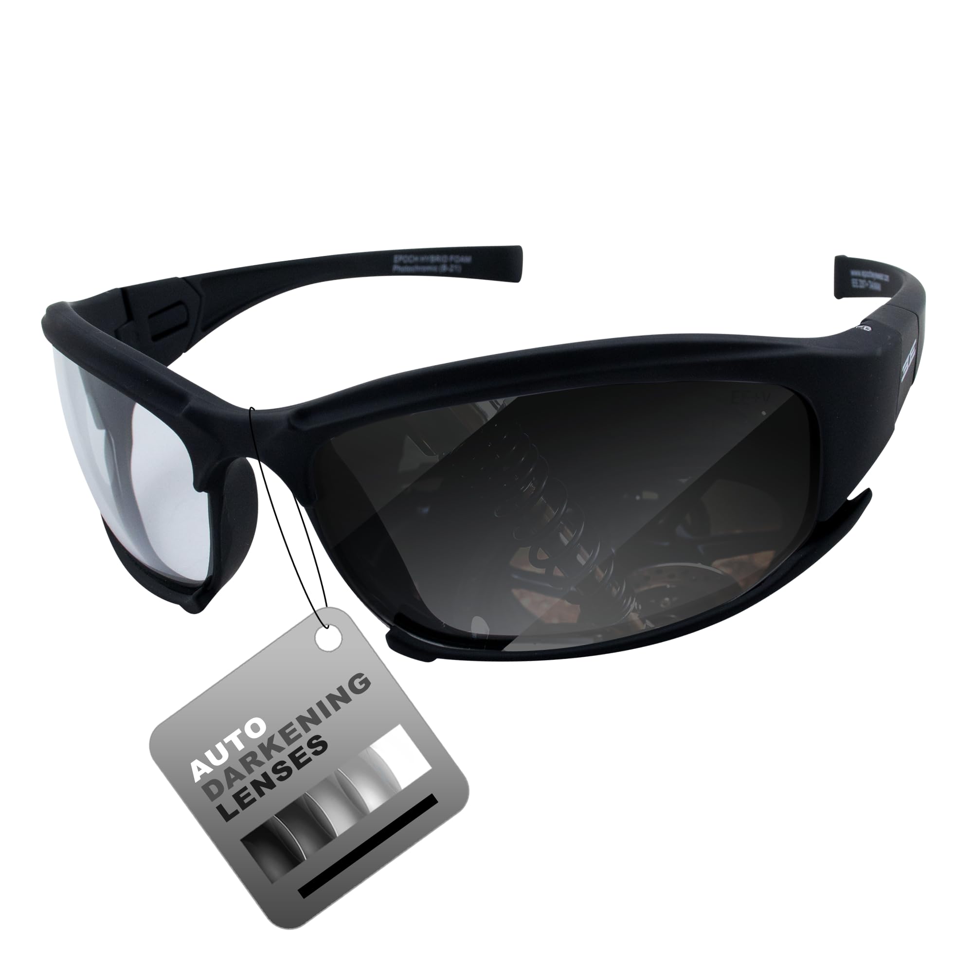Epoch Hybrid Photochromic Padded Motorcycle Sunglasses Clear to Smoke Lens ANSI Z87.1+