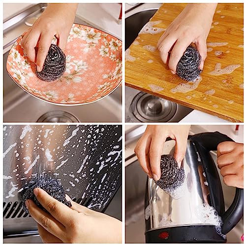 Image of 20 Pack Steel Wool Scrubbers, 2.36 Inch Stainless Steel Cleaning Pads, Heavy Duty Scouring Pads for Pots and Pans, Non-Scratch Kitchen Scrubber for Dishes, Grills, and Cookware