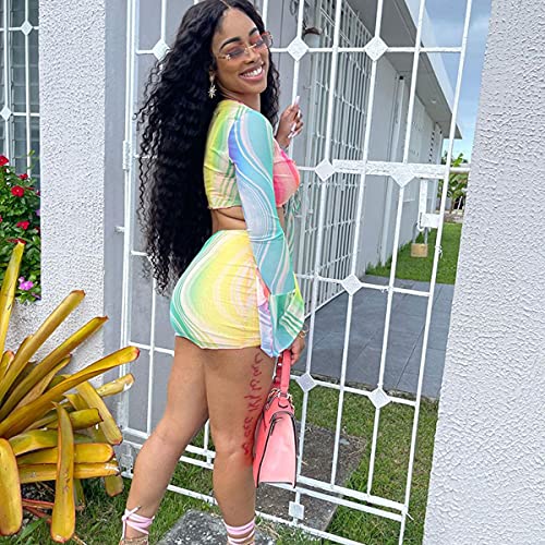 Image of BYDIVA 2021 Be the Confident Hot Girl Multi Print Crop Top 2 Piece Set Vacation Beach