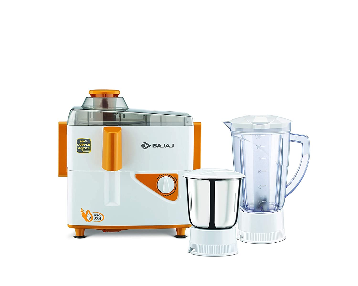 Neo JX4 450-Watt Juicer Mixer Grinder with 2 Jars (White/Orange)