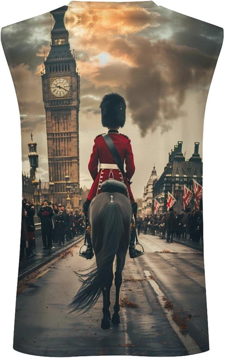 London Guard on Horseback Men Summer Sleeveless Crew Neck Top 5XL