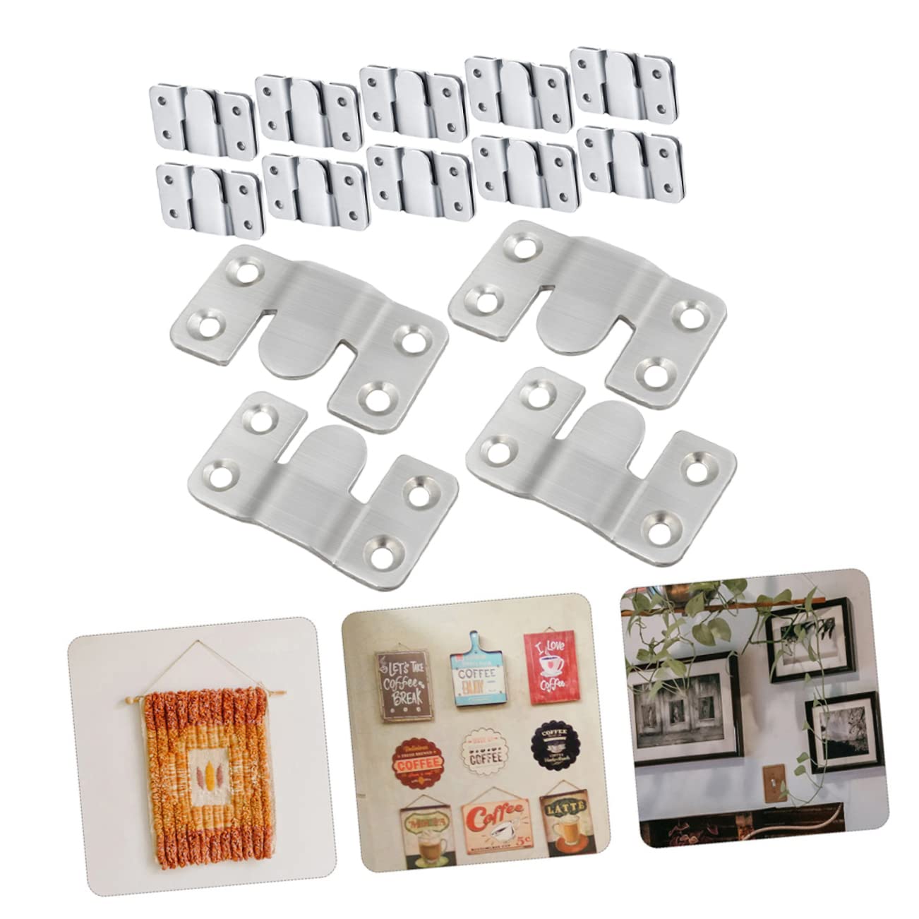 Crochets de Fixation pour Cadre Photo en Acier Inoxydable Argenté, 16