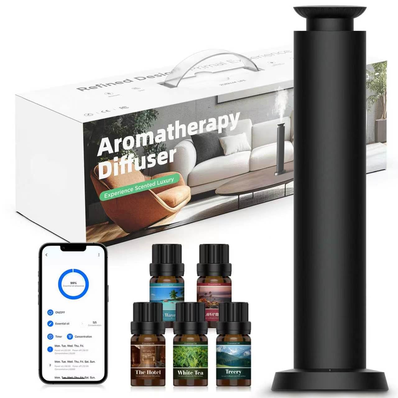 Starter kit per diffusore di profumi wireless 2026 per hotel, include 5 oli di alta qualità, diffusore ricaricabile per casa, diffusore di oli essenziali senza acqua per camera, studio, ufficio (nero)