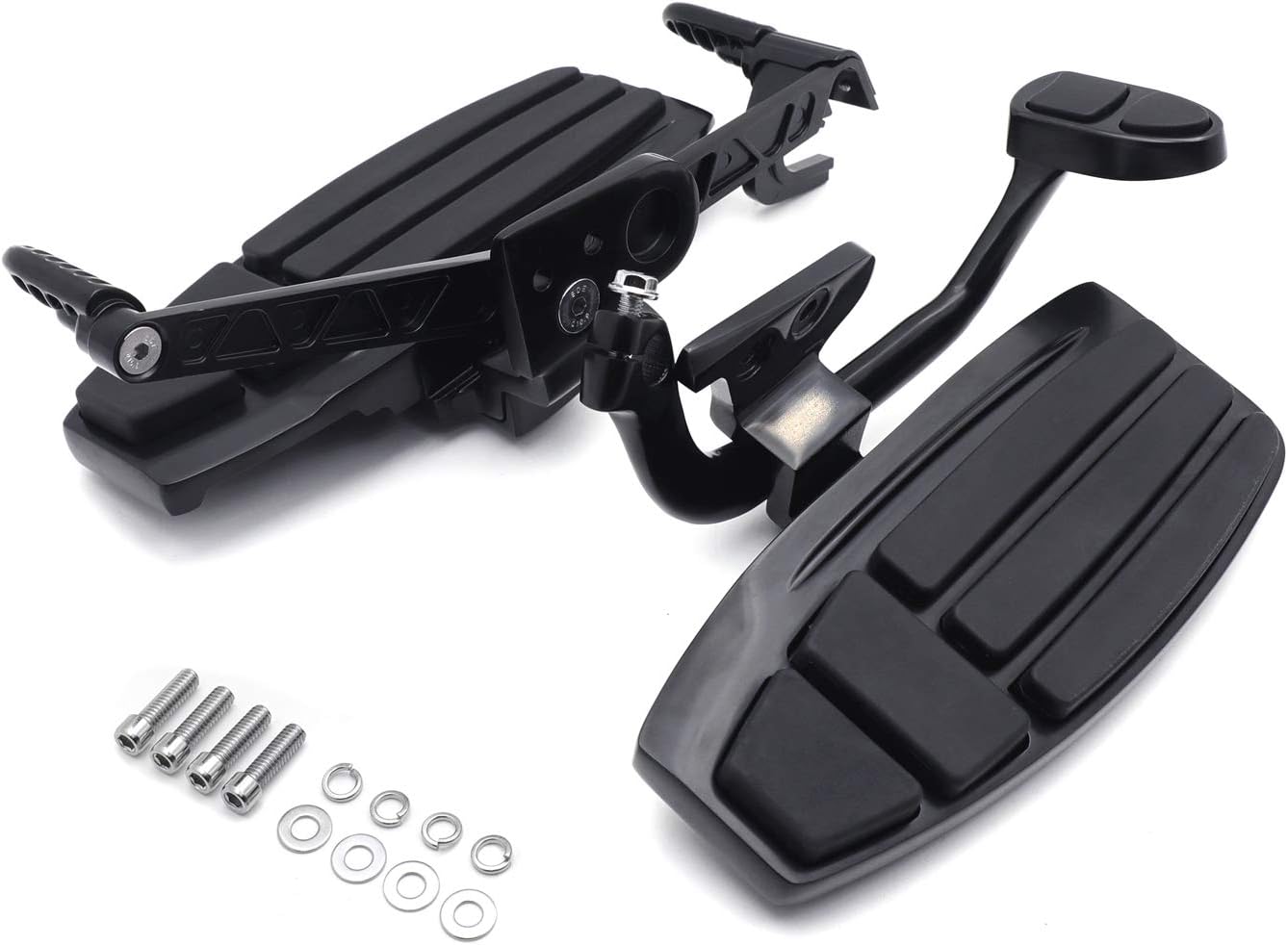 HTTMT- Black Left & Right Driver Foot Board Floorboard Kit Compatible With Goldwing 01-17 GL1800 13-16 F6B 14-15 Valkyrie [P/N: MT216-130+280-019-BK]