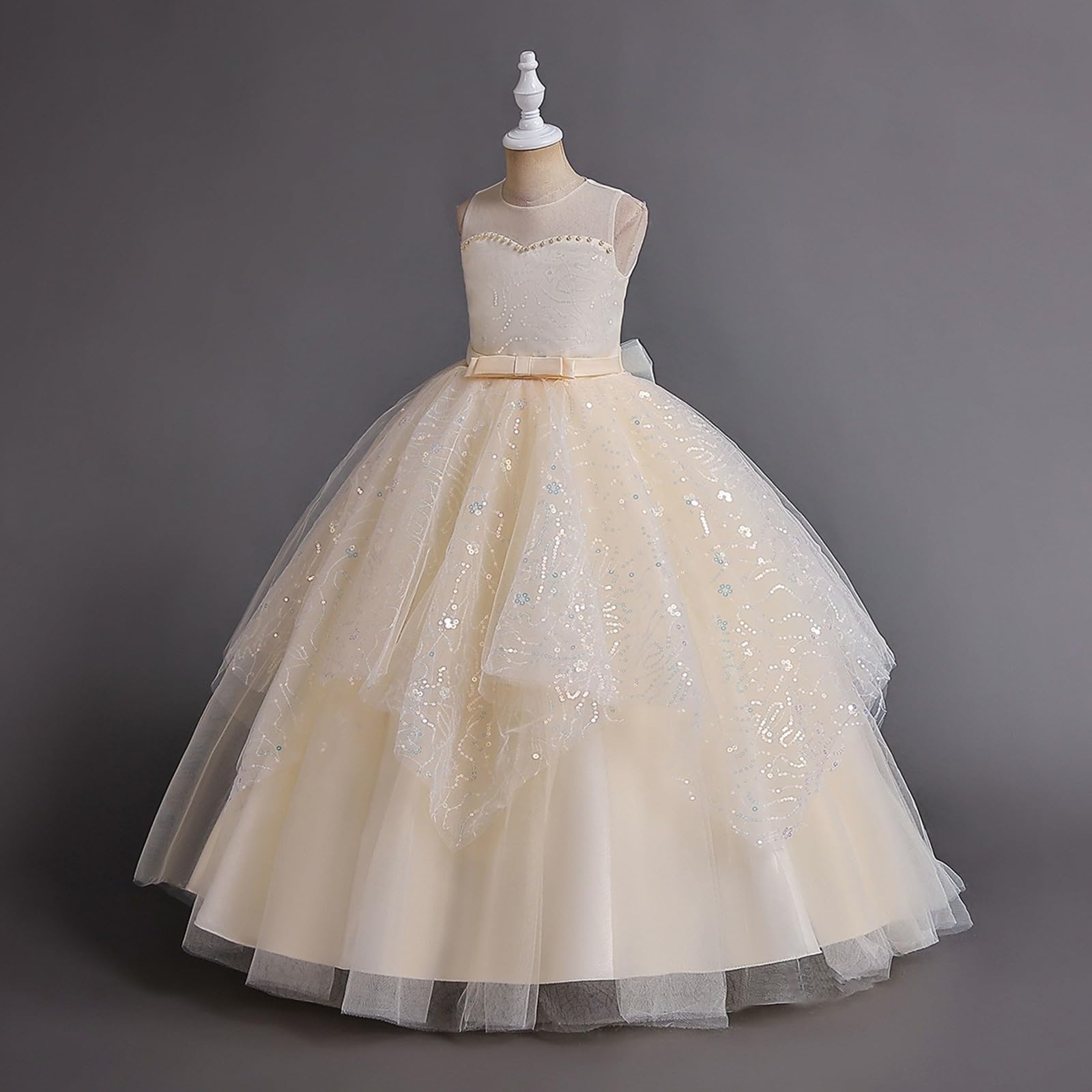 Genérico Vestidos para niñas sin mangas cuello redondo noche formal niño bordado dama de honor cumpleaños fiesta concurso belleza