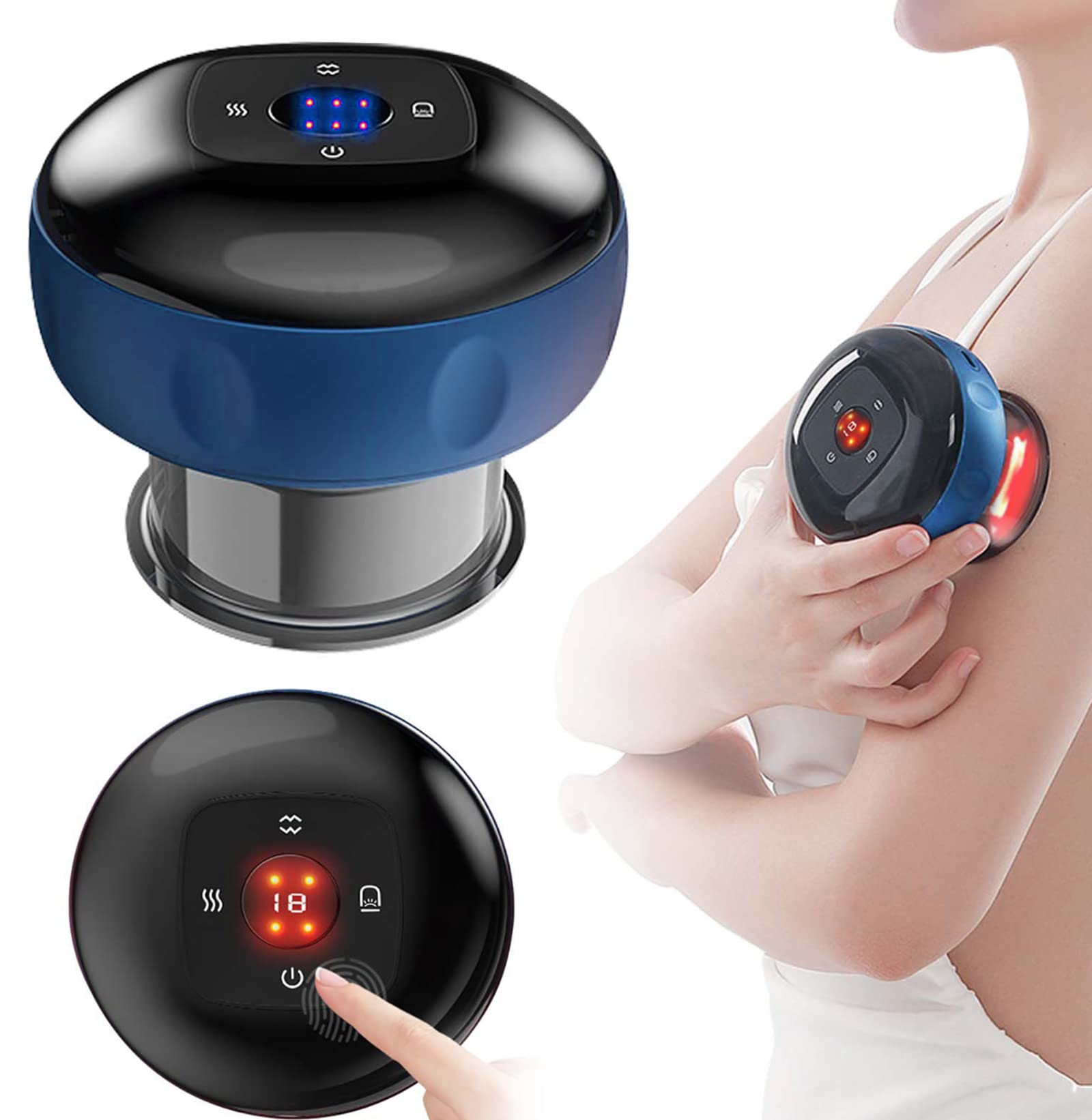 QQCherry Cupping Therapy Set,Smart Dynamic Cupping Set,3 in 1 Vacuum Cellulite Massager, Gua Sha Massage Tool With12 Level Temperature and Suction,for Massaging Neck and Back,Blue