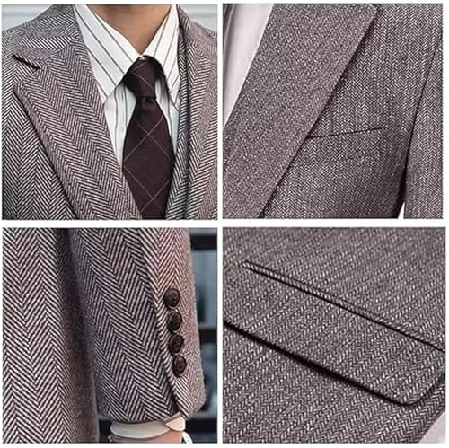 Men's 3 Piece Blazer Sets Vintage Tweed Herringbone Tuxedos Slim Vest Pants Wedding Groom Prom Jacket2