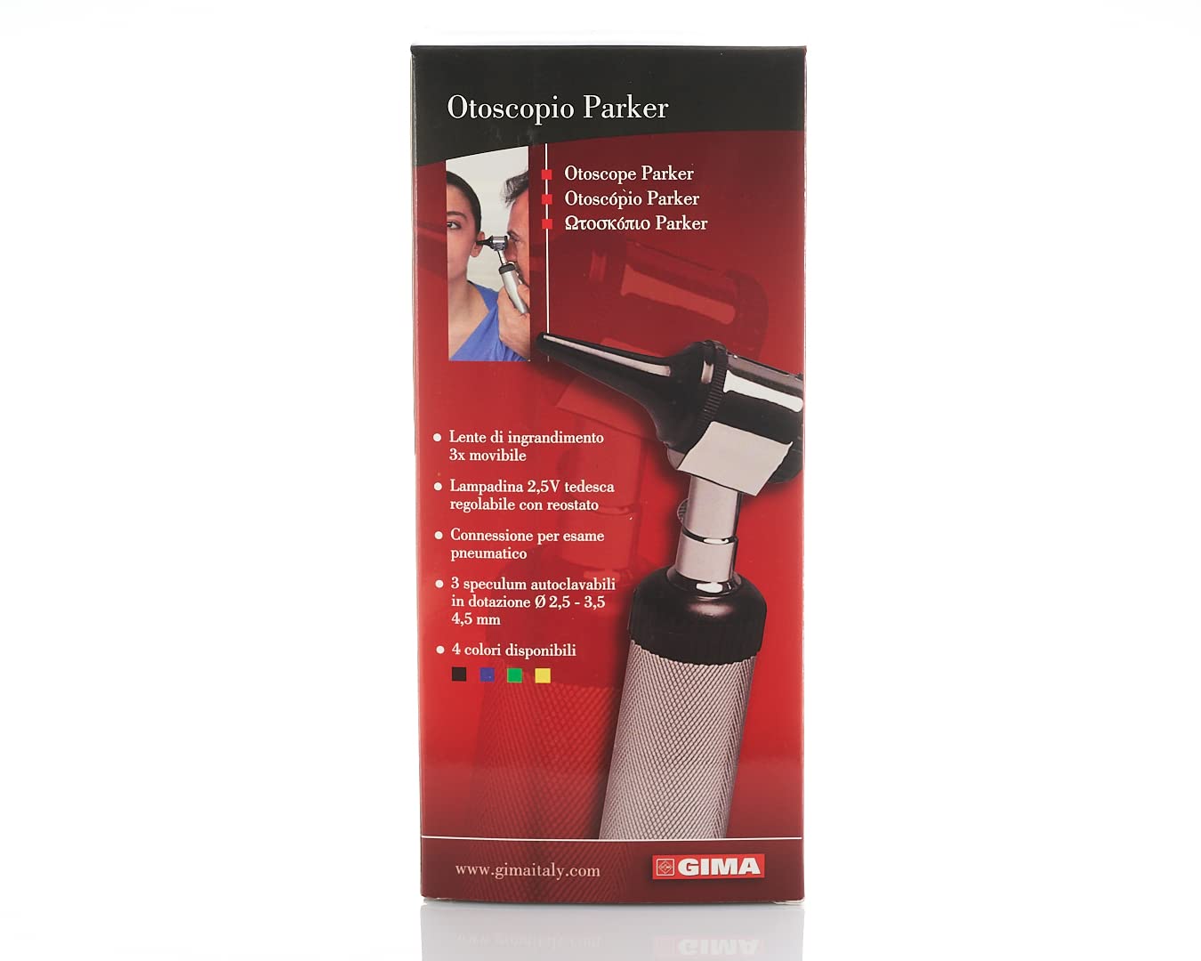 GIMA Otoscope Professionel Parker Oto-rhino-laryngologie Jaune 3 Spéculums autoclavables