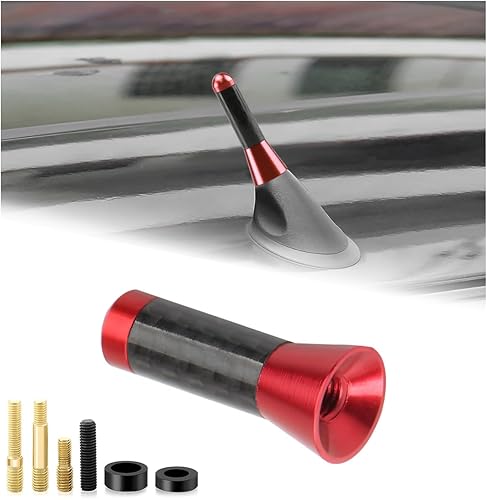 Miniatura 11 de Antena Corta de Coche, Antena de Radio de Aluminio Rechoncha de 3.15" con Tornillos y Juntas, Antenas Mini de Fibra de Carbono para Techo de