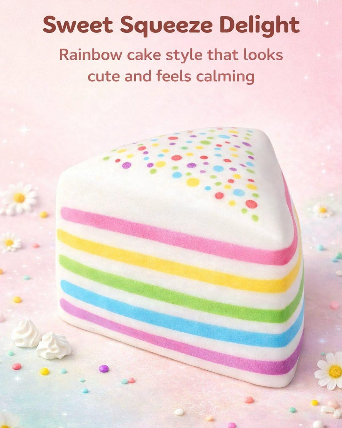 Rainbow Cake Squishies,Squeeze Ball Sensory,Soft Relief Squishy Stress,Jumbo Slow Rising Fidget Squeeze for Anxiety Stress Party Favors Colorful (AA-1PC)