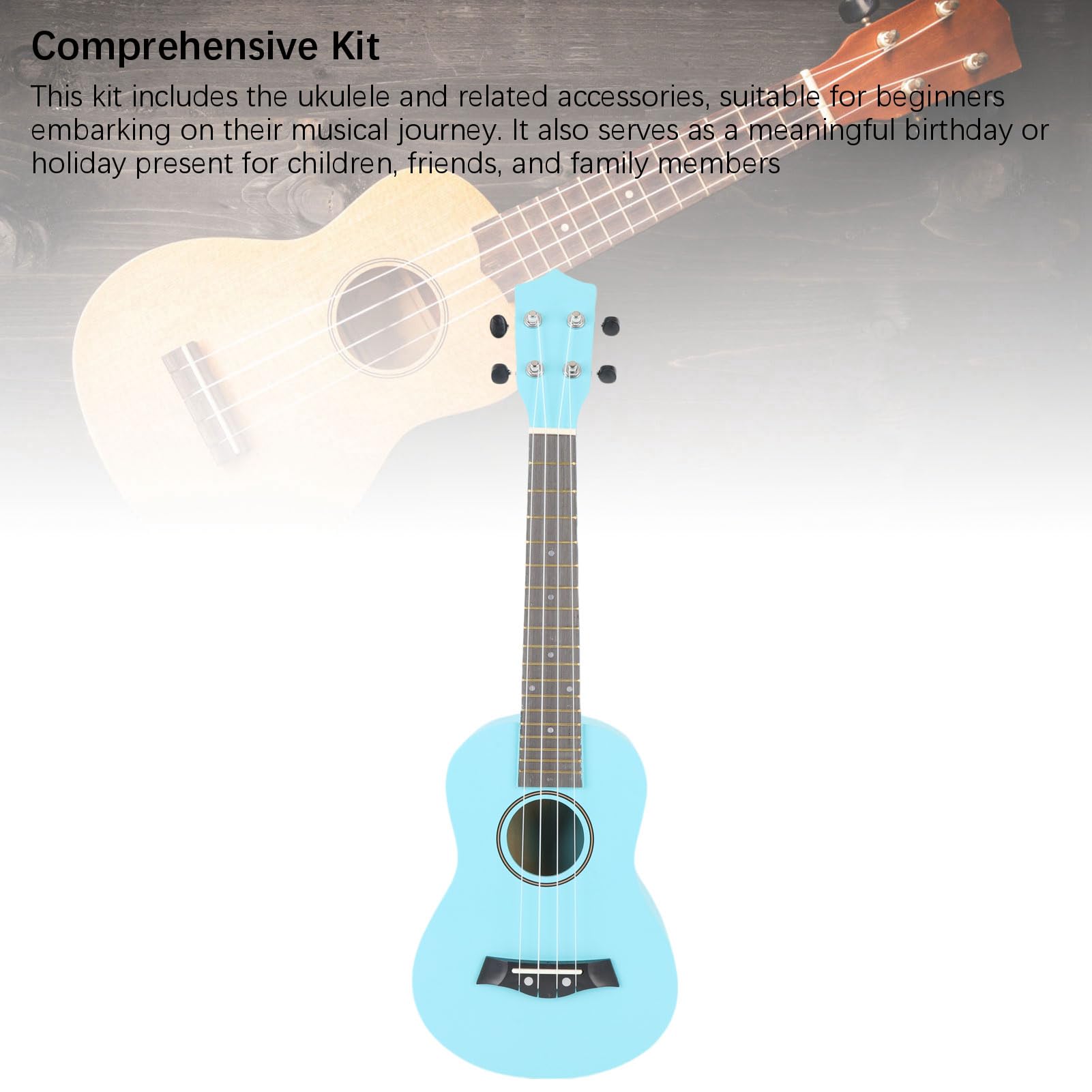 Starter Kit per Ukulele in Tiglio da 61 Cm con Accordatore digitale. Il Set per Ukulele per Principianti a 4 Corde Include Corde in Nylon, Plettri e Borsa per Il Trasporto per Imparare e