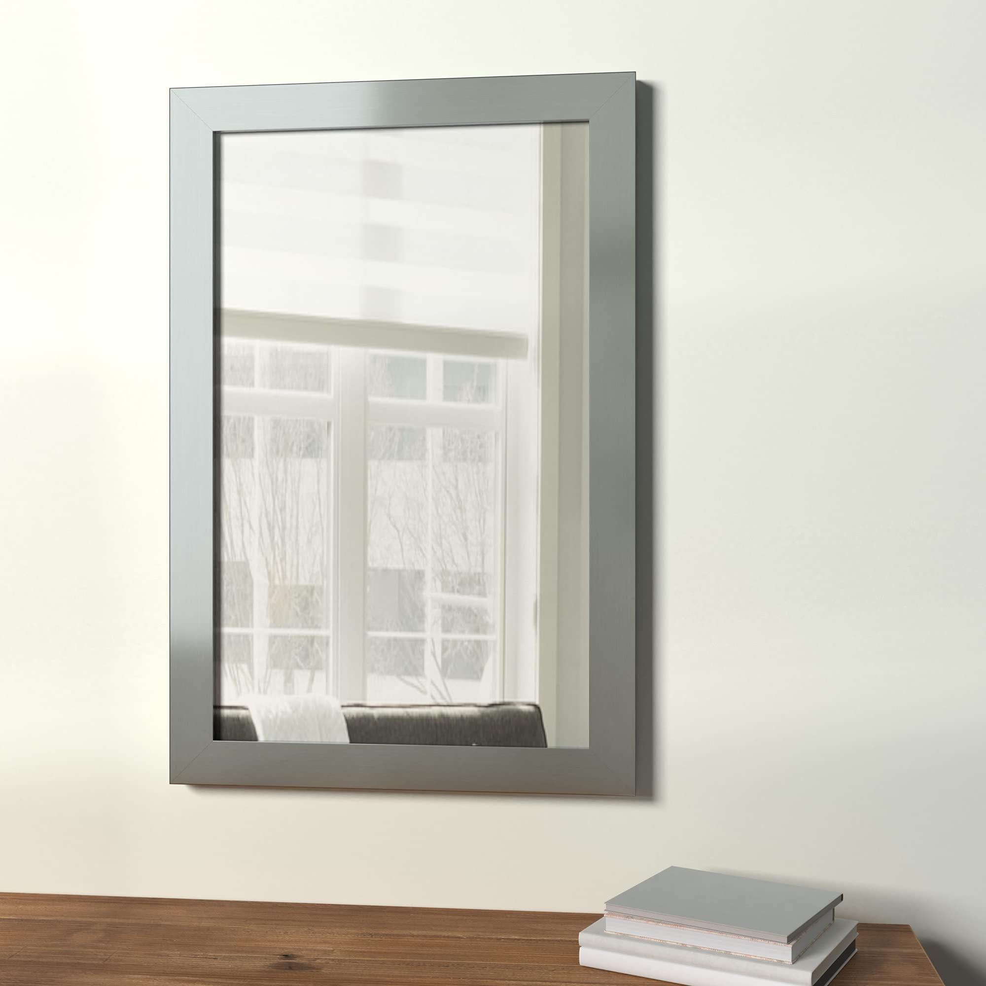 Amazon Basics Rectangular Wall Mirror 24" x 36" - Wide Trim, Nickel