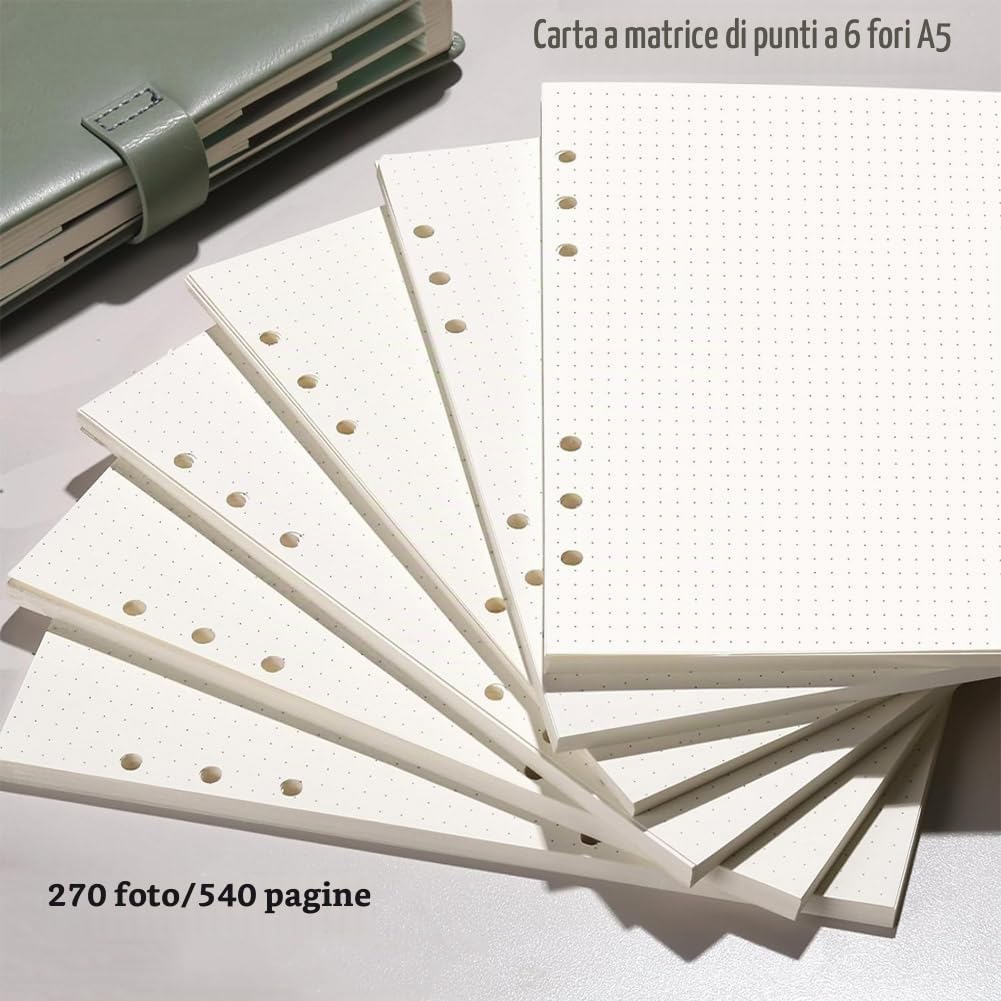 Confezioni Fogli A5 con Buchi 6 Fori Punteggiati 270 Fogli 540 Pagine per Raccoglitore ad Anelli