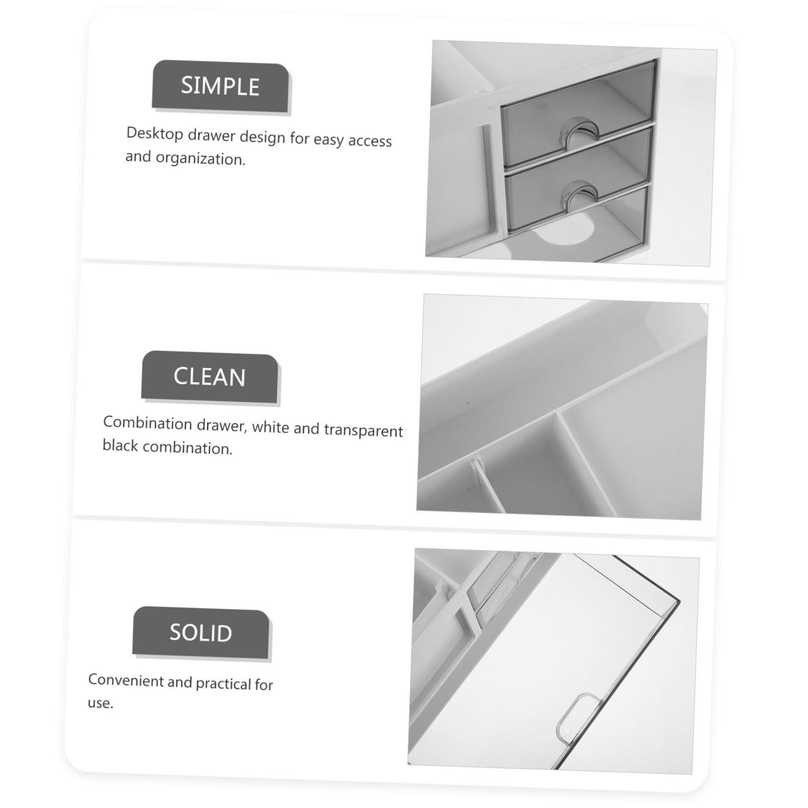 Homoyoyo Organizador de Cajones y Material Hips Blanco para Escritorio de Oficina Diseño de Cajón para Uso Prolongado en Sala y Cocina
