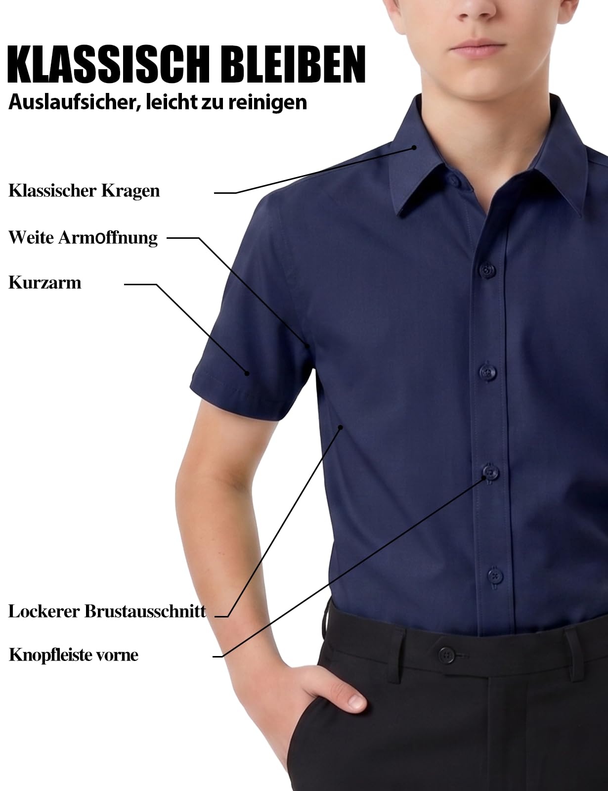 Spring&Gege Camicia a maniche corte per bambini, antimacchia, facile da stirare, con bottoni, uniforme scolastica