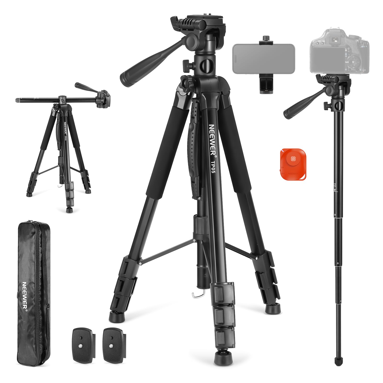 Amazon | NEEWER BASICS 189cm カメラ三脚一脚 3ウェイパンチルト雲台