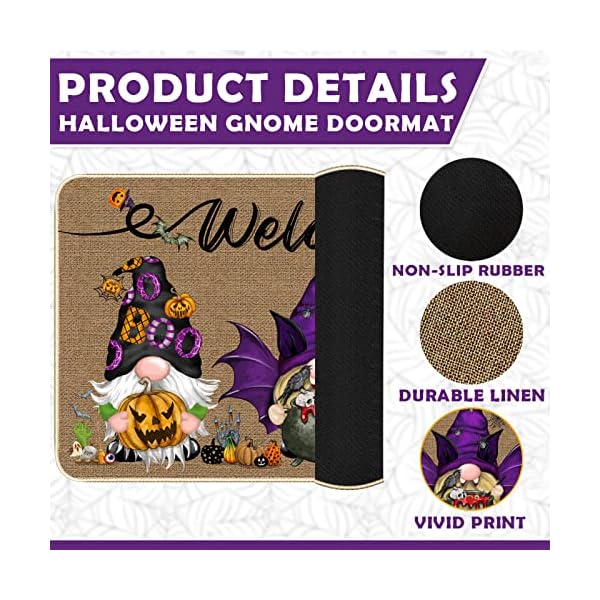   Halloween-Gnome-Doormat-Holiday-Decoration-Welcome-Door-Mat-Rubber-Backing-Front-Porch-Rugs-Entrance-Floor-Mat-Boo-Bat-Pumpkin-Home-Decor-Carpet-Indoor-and-Outdoor-29-x-17-Inch-Gnome
