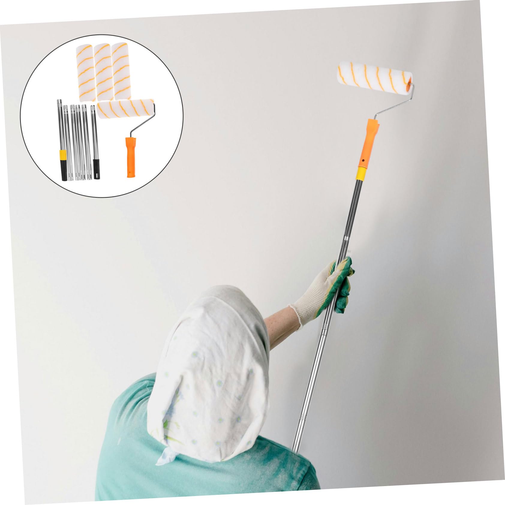 Rouleau à Peinture en Acier Inoxydable et Plastique avec Tige Télescopique 1,8 M Outil Pratique Peinture Murale Intérieure et Extérieure