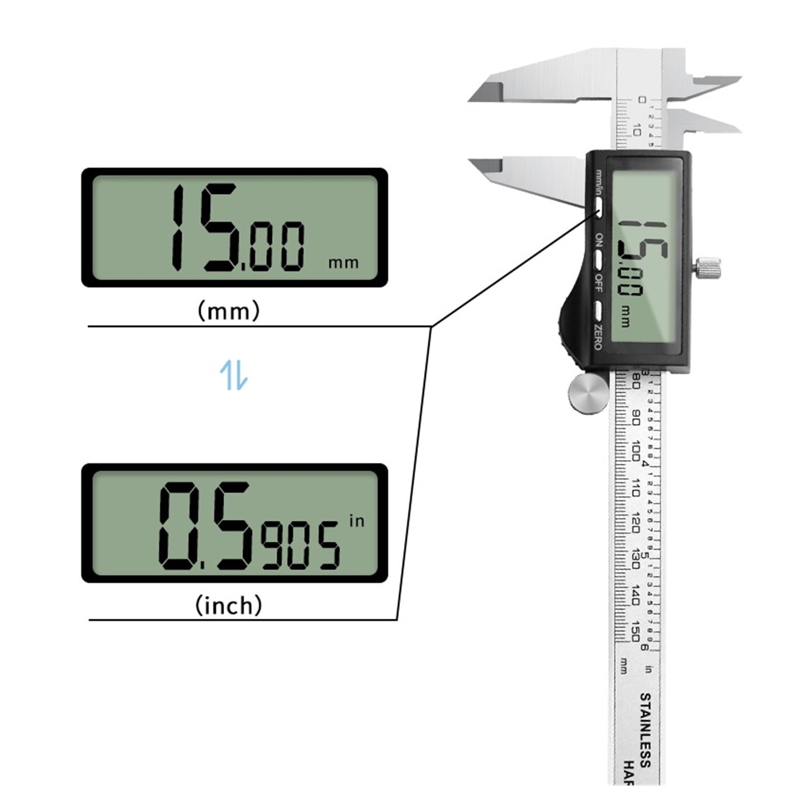 Micrómetro Calibrador digital de 150 mm, 200 y 300 con pantalla LCD grande, calibrador dígitos Vernier metal, herramienta medición(0-300mm)