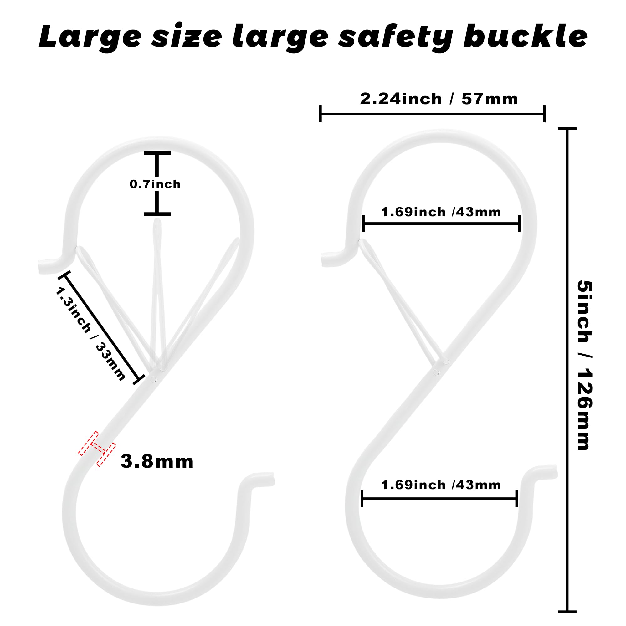 Ansxiy Paquete de 6 ganchos en S para colgar, ganchos en S resistentes de 5 pulgadas con hebilla de seguridad, ganchos en forma de S para colgar utensilios de cocina, ollas y sartenes, tazas, plantas,